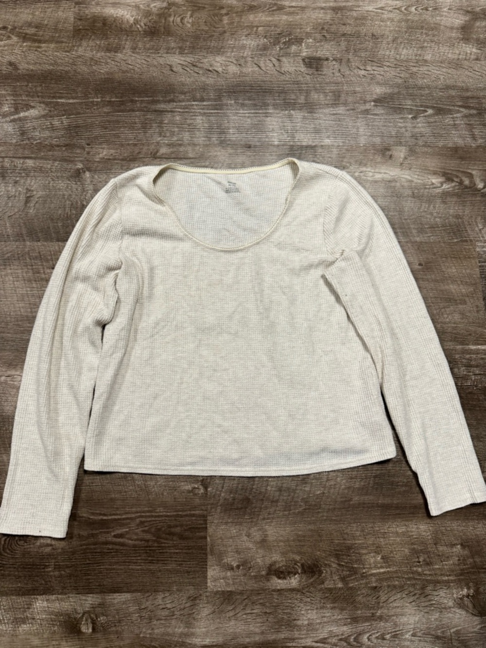 Aerie Cream Waffle Knit Long Sleeve Scoop Neck Shirt Size XL